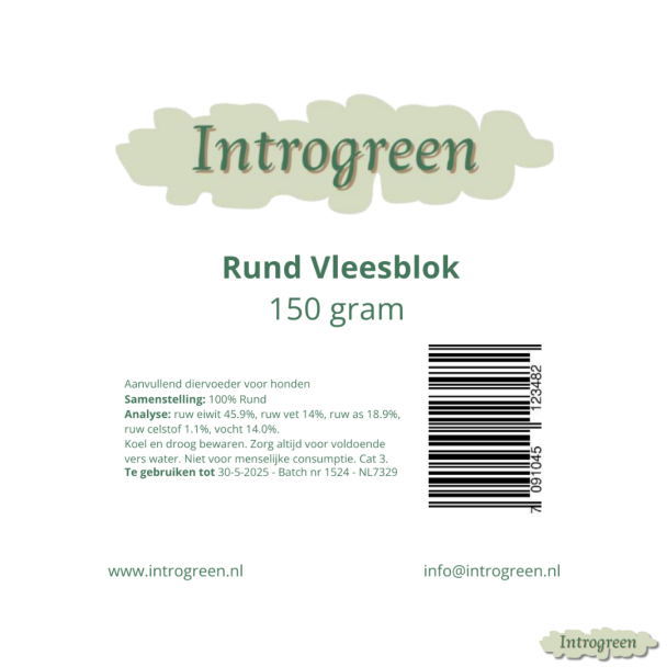 Ingrediënten Rund Vleesblok voor honden