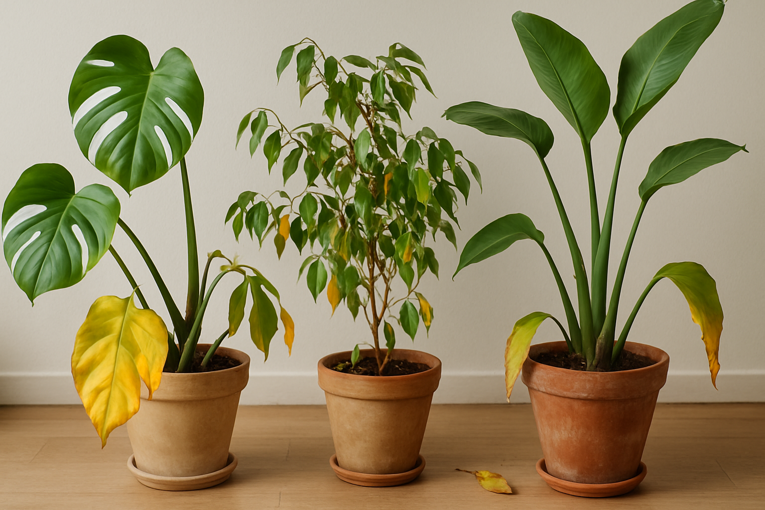 Ejemplos: plantas de interior después de trasplantar o mover